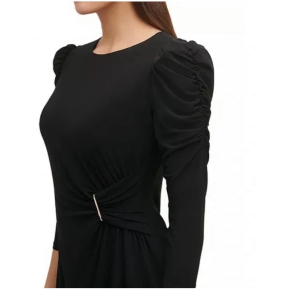 Tommy Hilfiger Ruched Waist Puffed Sleeve Midi Dress - Picture 9 of 15